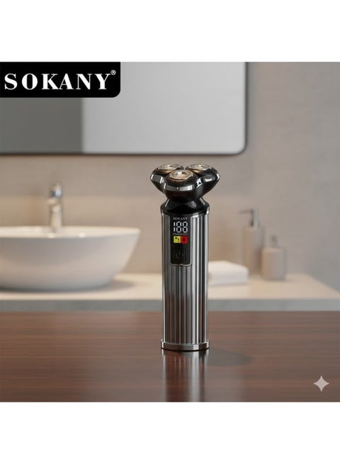 ماكينة حلاقة كهربائية سوكاني SK-16067، بسعة 1200 مللي أمبير/ساعة، مزودة بثلاثة رؤوس ذكية مرنة.